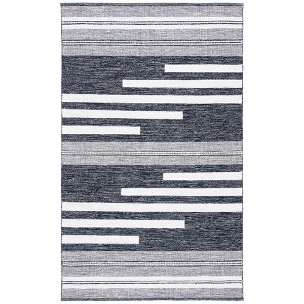 3 x 5 ft. Striped Kilim Contemporary Rectangle Hand Woven Rug Ivory & Black, Safavieh, Mfr#: STK506A-3